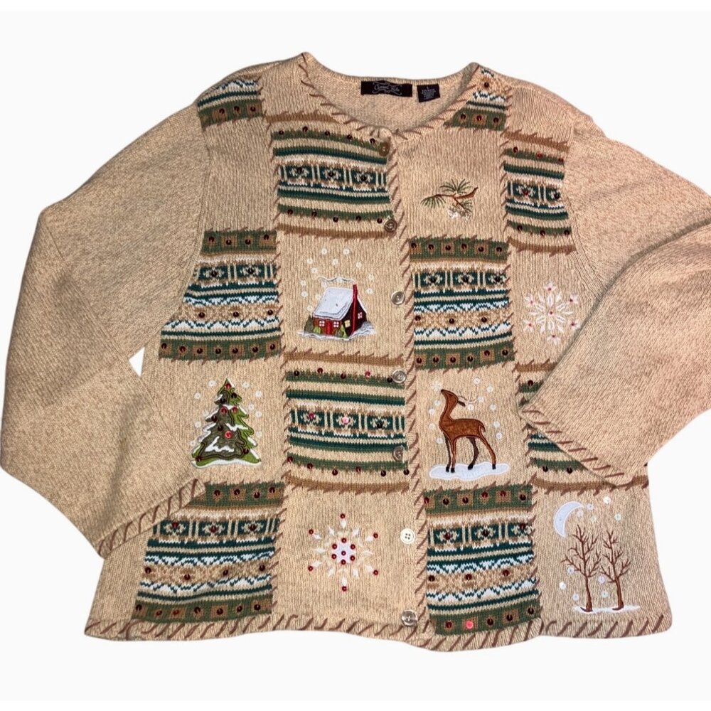Crystal Kobe Womens L Christmas Cardigan Sweater With Festive Holiday Design
